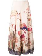 Vilshenko Flamingo Print Skirt, Women's, Size: 12, Nude/neutrals, Silk