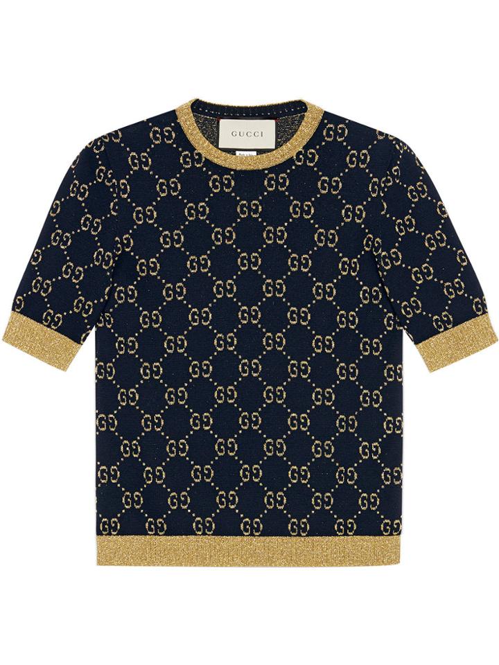 Gucci Gg Cotton Lurex Top - Blue