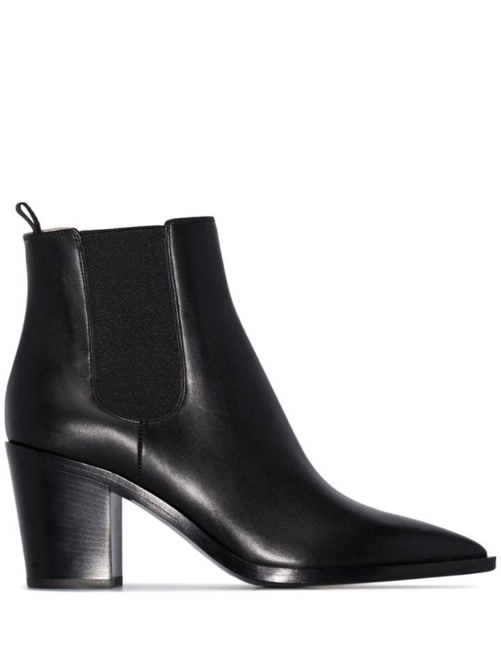 Gianvito Rossi Black 70 Pointed Leather Ankle Boots