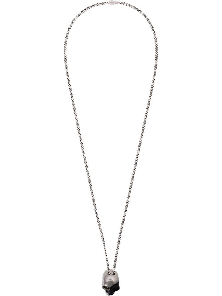 Alexander Mcqueen Black And Silver Divided Skull Necklace