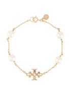 Tory Burch Milgrain Pearl Logo Bracelet - Gold