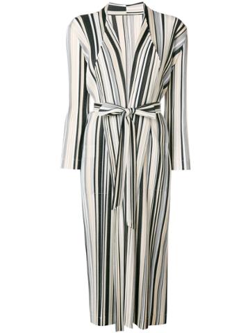 Pleats Please By Issey Miyake Striped Belted Coat - Nude & Neutrals