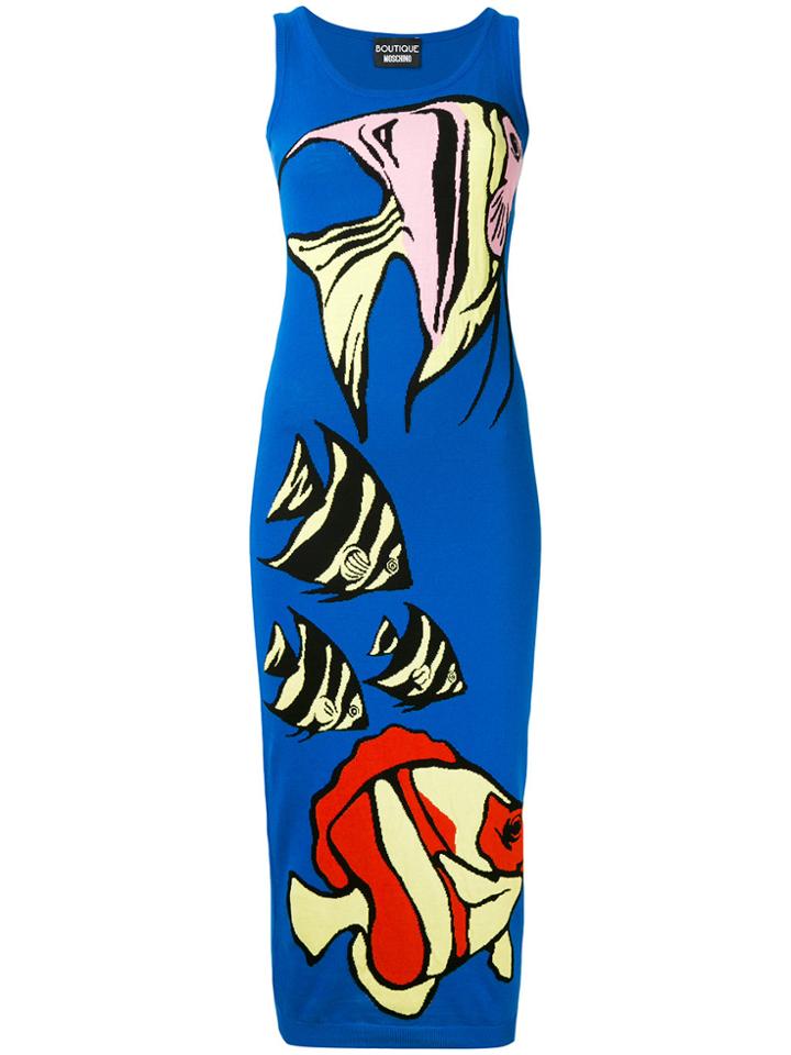 Boutique Moschino Knitted Fitted Midi Dress - Blue