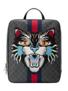 Gucci Gg Supreme Backpack With Angry Cat - Black