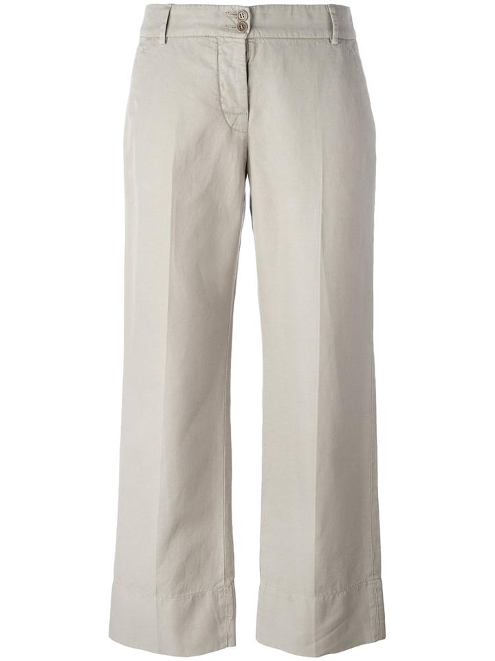 Aspesi - Cropped Pants - Women - Cotton/linen/flax - 42, Nude/neutrals, Cotton/linen/flax