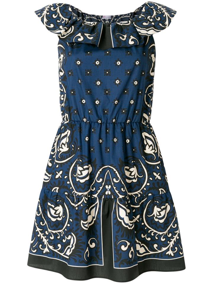 Red Valentino Printed Ruffle Neck Dress - Blue