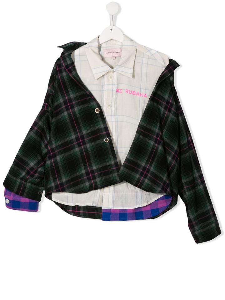 Natasha Zinko Kids Teen Contrast Check Shirt - White