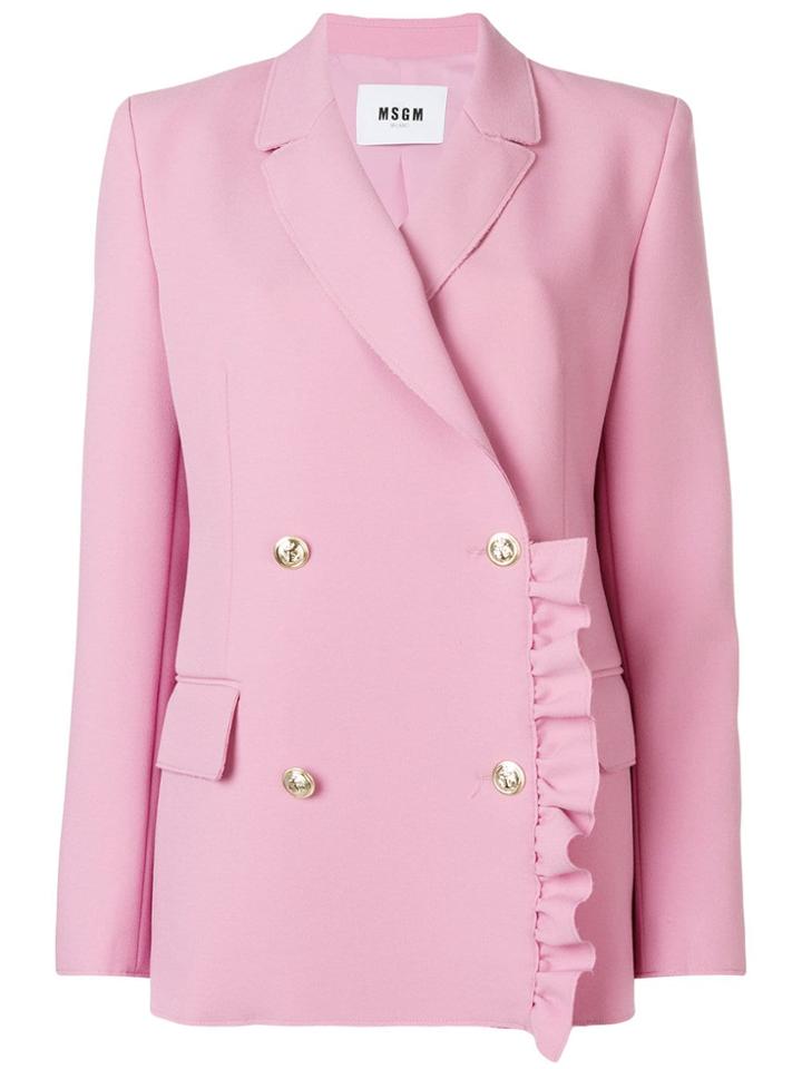 Msgm Ruffle Trim Crepe Blazer - Pink