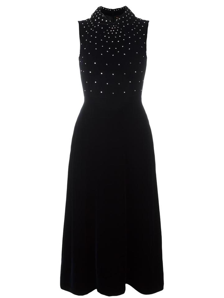 Saint Laurent Crystal Embellished Velvet Dress, Women's, Size: 38, Blue, Silk/cupro/viscose