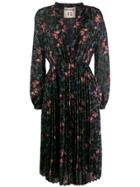 Semicouture Floral Pleated Shirt Dress - Black