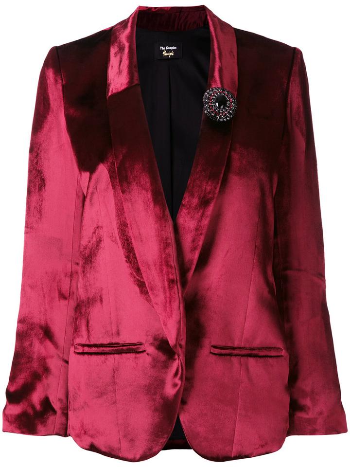 The Kooples - Jewelled Brooch Blazer - Women - Silk/polyamide/polyester/viscose - 2, Red, Silk/polyamide/polyester/viscose