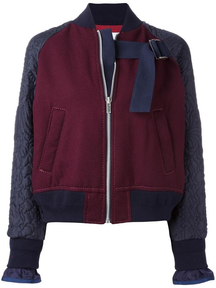 Sacai Embroidered Bomber, Women's, Size: 2, Red, Cotton/polyester/cupro/wool