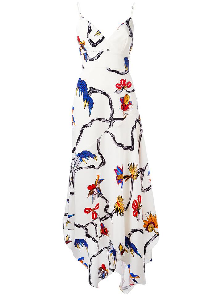 La Mania Floral Print Dress, Women's, Size: 38, White, Silk