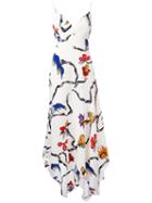 La Mania Floral Print Dress, Women's, Size: 38, White, Silk