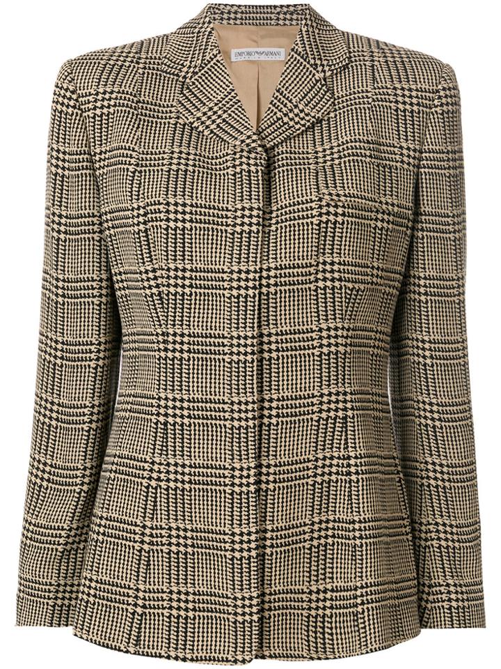 Giorgio Armani Vintage Hounstooth Check Slim Blazer - Brown