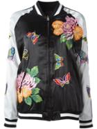 P.a.r.o.s.h. Floral Decal Bomber Jacket, Women's, Black, Polyester