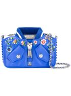 Moschino Bomber Jacket Shoulder Bag, Women's, Blue, Calf Leather/cotton