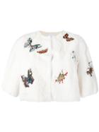Valentino Embroidered Cropped Jacket, Women's, Size: 40, White, Cotton/goat Skin/polyester
