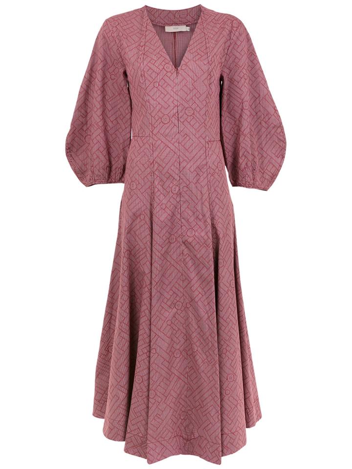 Sissa Billowing Sleeves Midi Dress - Red