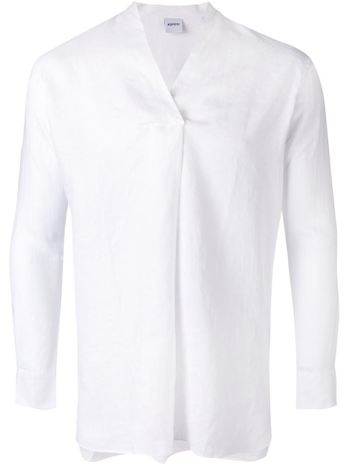 Aspesi - Collarless Shirt - Women - Linen/flax - 40, White, Linen/flax
