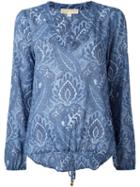 Michael Michael Kors Printed Peasant Blouse, Women's, Size: Small, Blue, Polyester