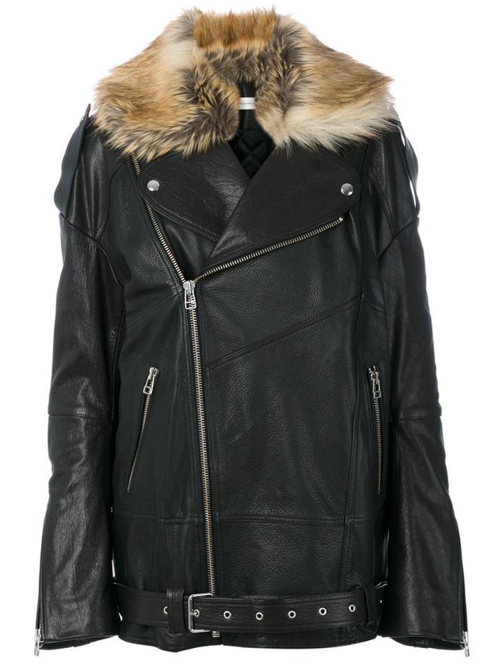 Faith Connexion Faux Fur Trim Leather Jacket - Black