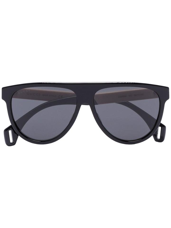 Gucci Eyewear Black Round Aviator Style Sunglasses