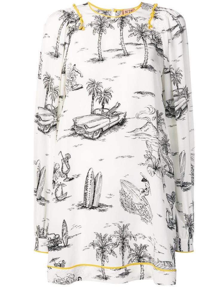 No21 Cuban Print Straight-cut Dress - White