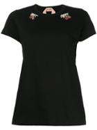 No21 Cherry Brooch T-shirt, Women's, Size: 44, Black, Cotton/glass/brass/metal