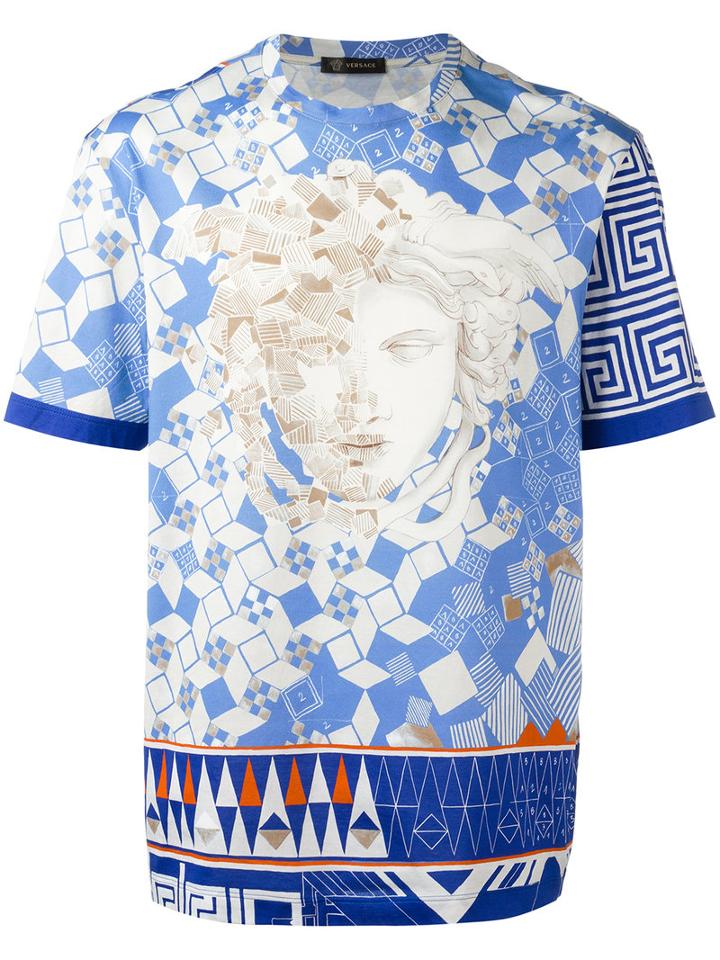 Versace Medusa Print T-shirt, Men's, Size: Large, Blue, Cotton
