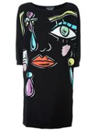 Boutique Moschino Abstract Face Print Dress, Women's, Size: 40, Black, Polyester/other Fibers
