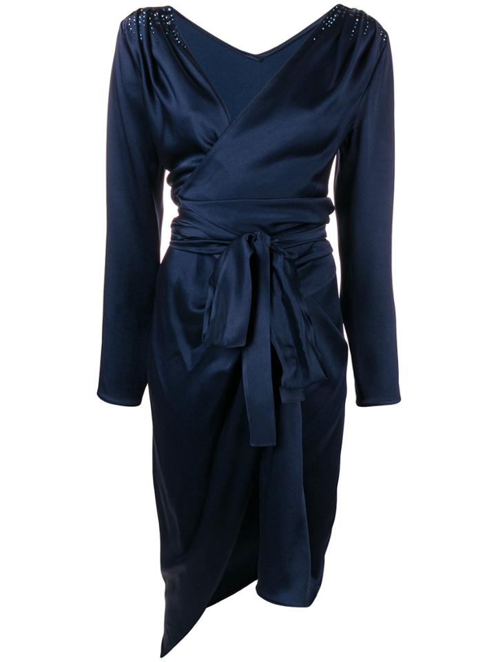 Rhea Costa Embellished Belted Wrap Dress - Blue