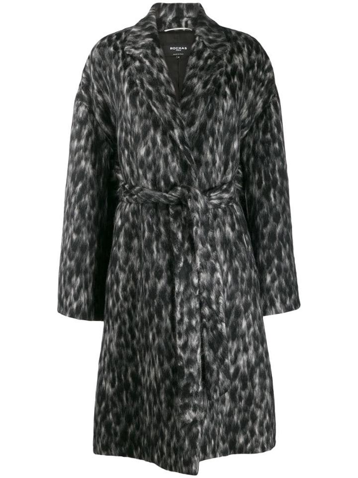 Rochas Belted Animal Pattern Coat - Black