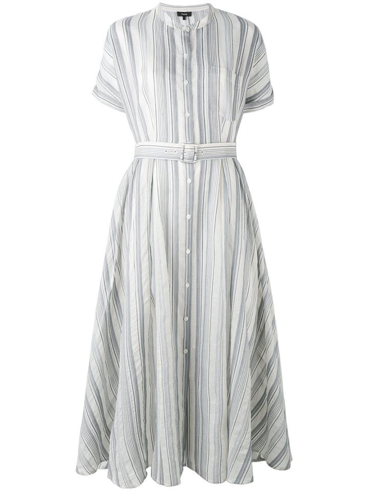 Theory - Semi-sheer Belted Dress - Women - Silk/cotton - 8, Blue, Silk/cotton