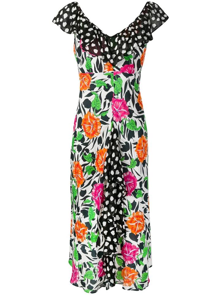 Rixo London Floral And Spot Print Dress - Black