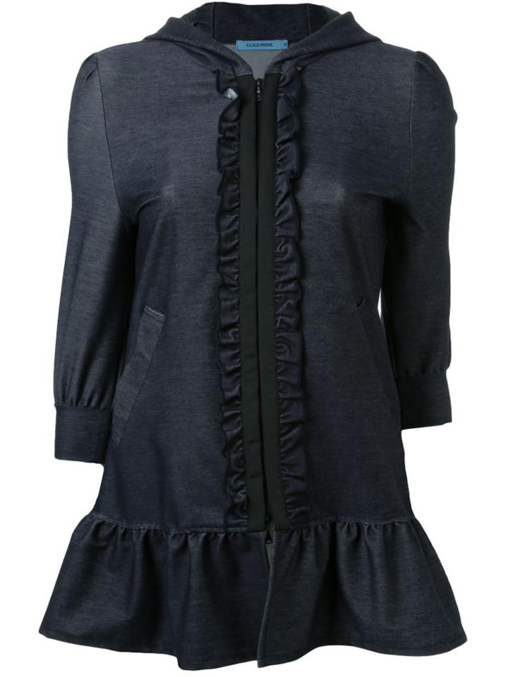 Guild Prime Ruffle Fastening Detail Peplum Hoodie, Women's, Size: 34, Blue, Cotton/polyester/polyurethane