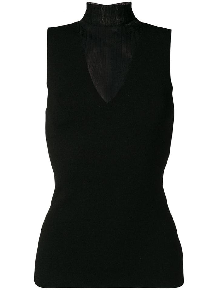 Theory Sheer-neck Knitted Top - Black
