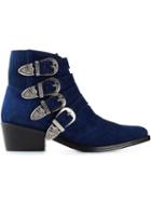 Toga Buckled Ankle Boots, Women's, Size: 39.5, Blue, Leather/suede