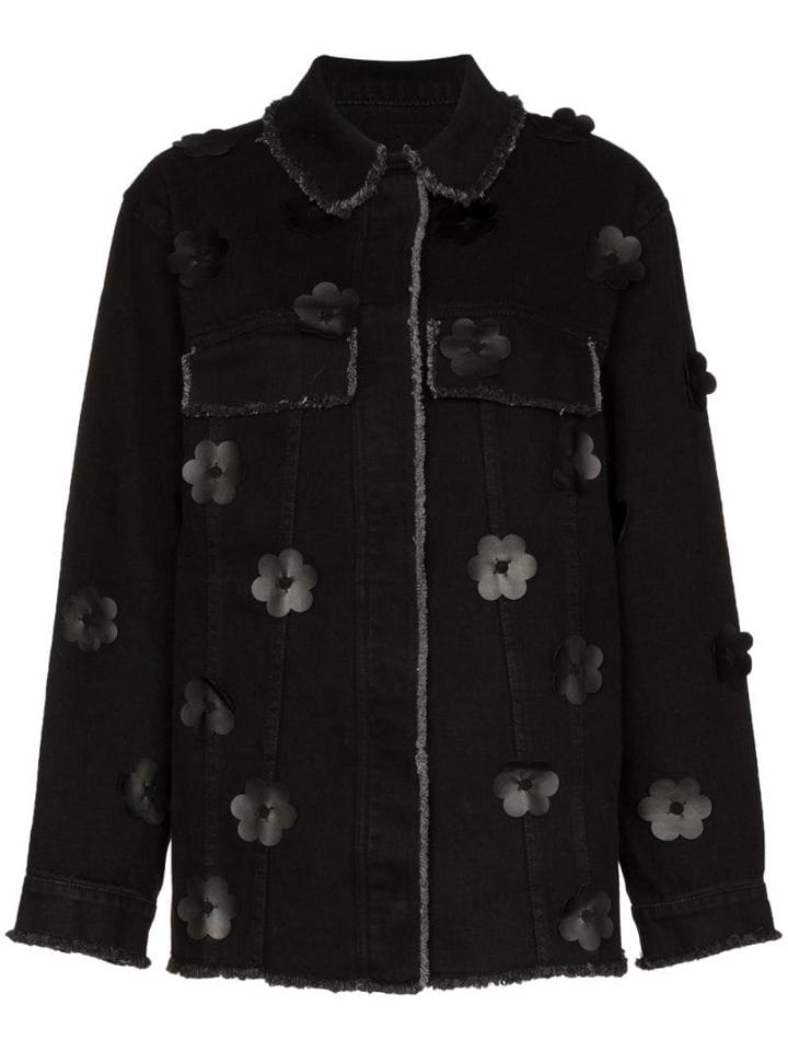 Paskal Floral Applique Denim Jacket - Black