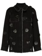 Paskal Floral Applique Denim Jacket - Black