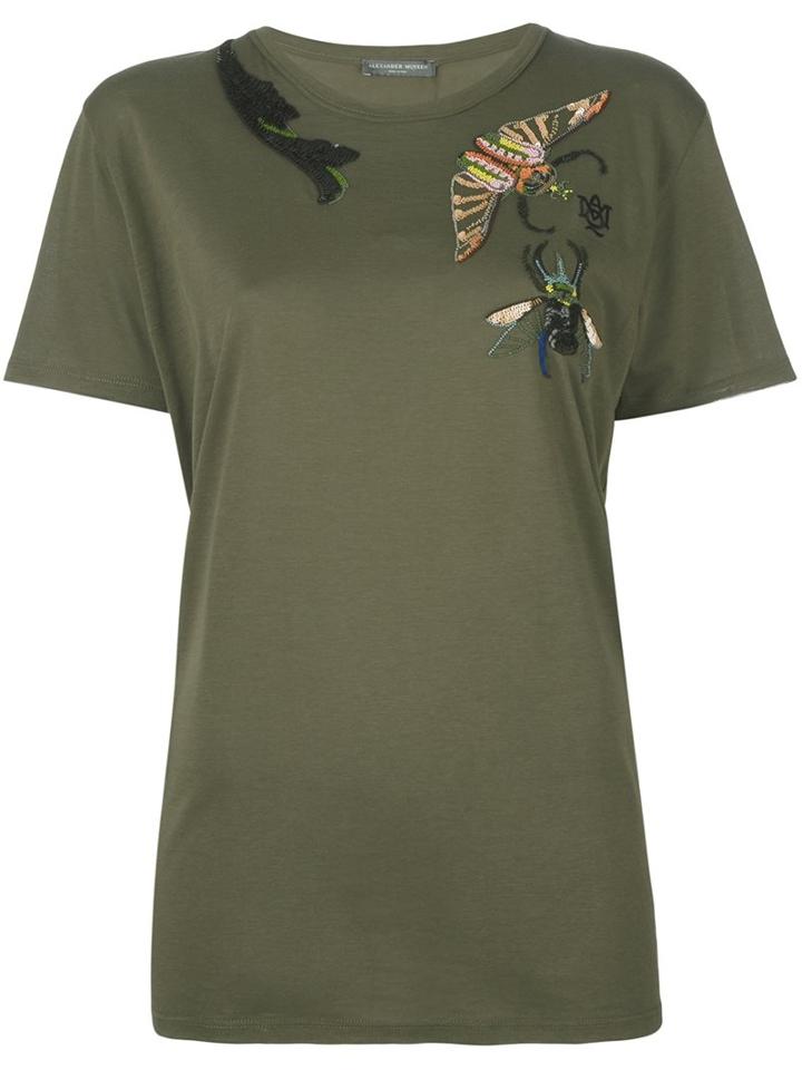 Alexander Mcqueen Insect Embroidered T-shirt, Women's, Size: 44, Green, Cotton