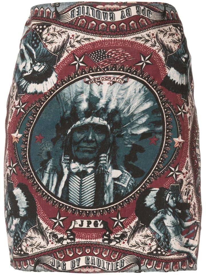 Jean Paul Gaultier Vintage American Indian Print Skirt - Blue