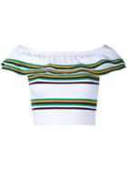 Msgm Off-the-shoulder Stripe Top, Women's, Size: Medium, Green, Cotton/polyamide/spandex/elastane