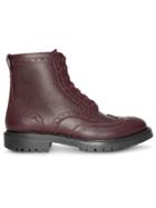 Burberry Brogue Detail Grainy Leather Boots - Red