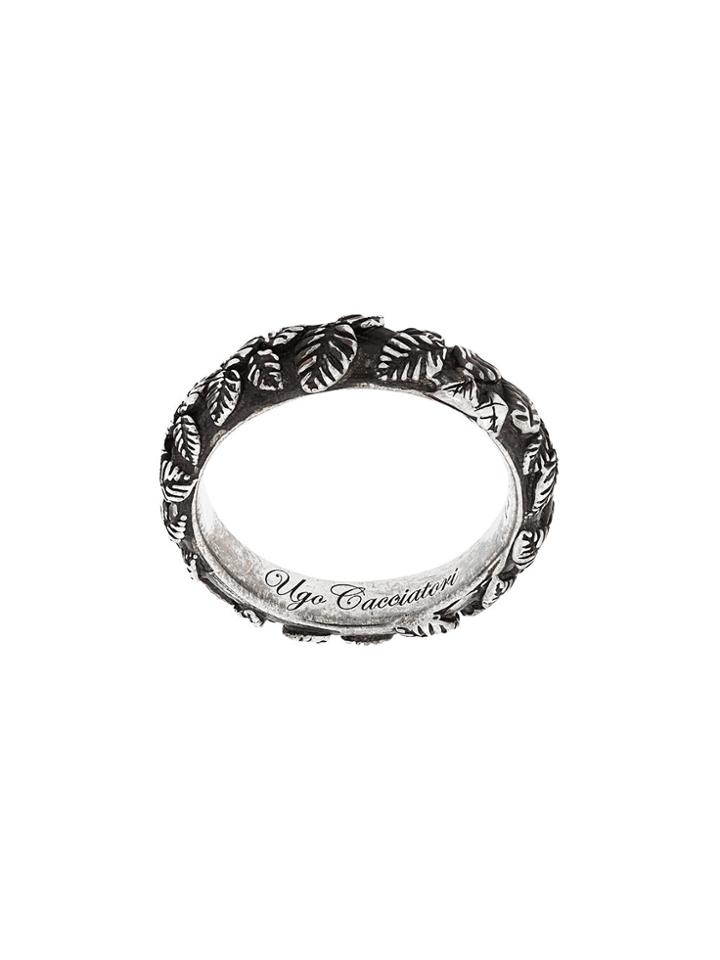 Ugo Cacciatori Leaf Detail Embossed Ring - Metallic