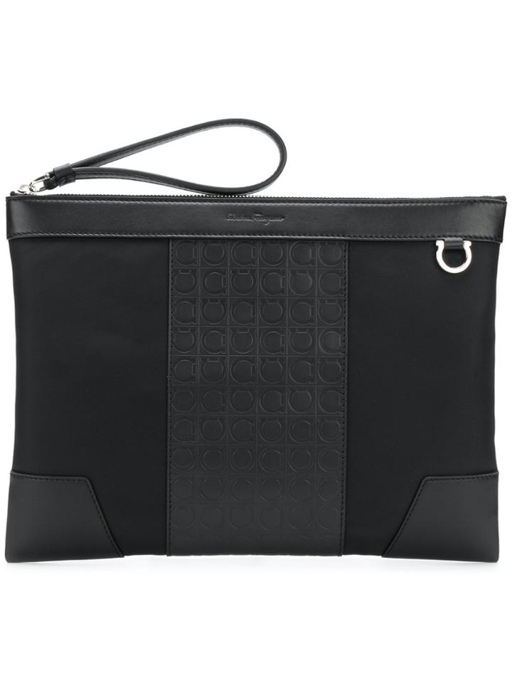 Salvatore Ferragamo Gancio Textured Clutch - Black