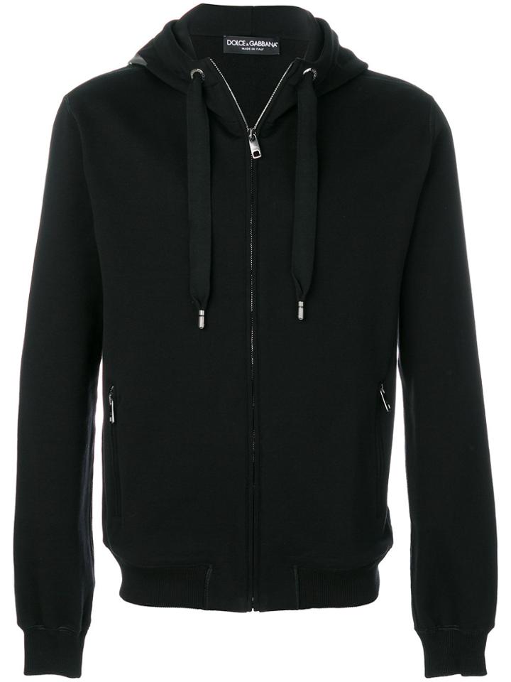 Dolce & Gabbana Zipped Hoodie With Logo Patch - Black