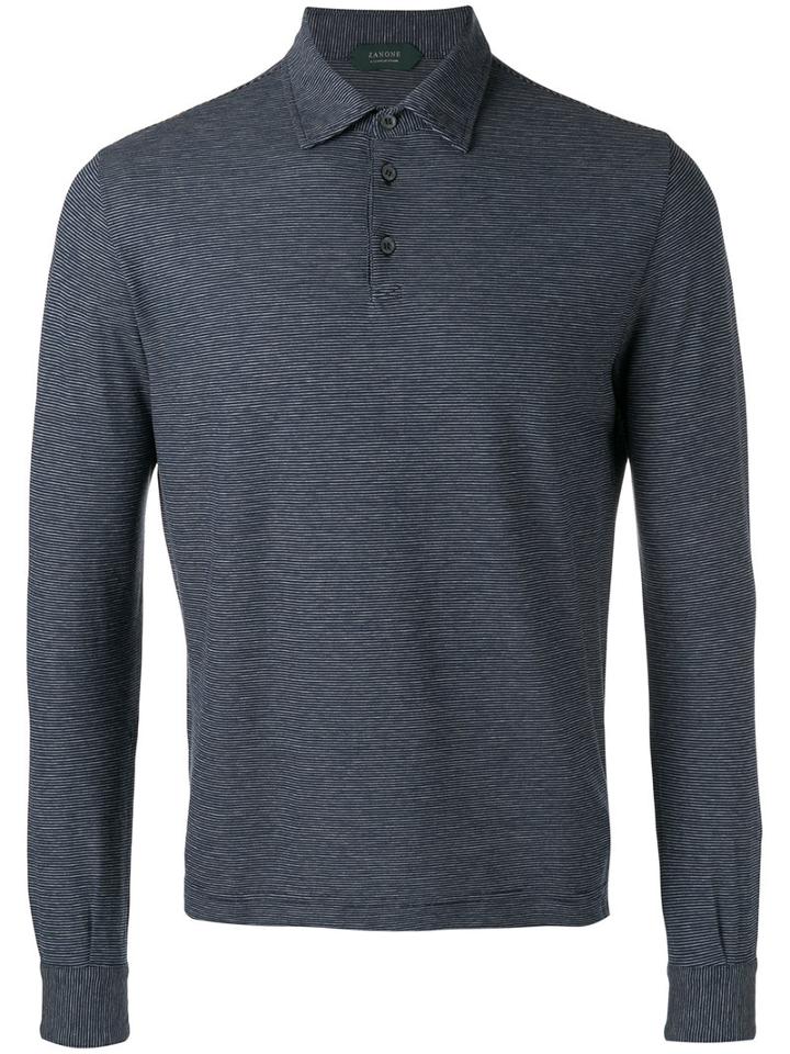 Zanone Long Sleeve Polo Shirt, Men's, Size: 46, Blue, Cotton