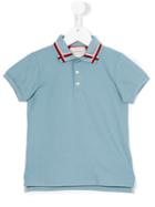 Gucci Kids Stripe Neck Polo Shirt, Boy's, Size: 12 Yrs, Blue