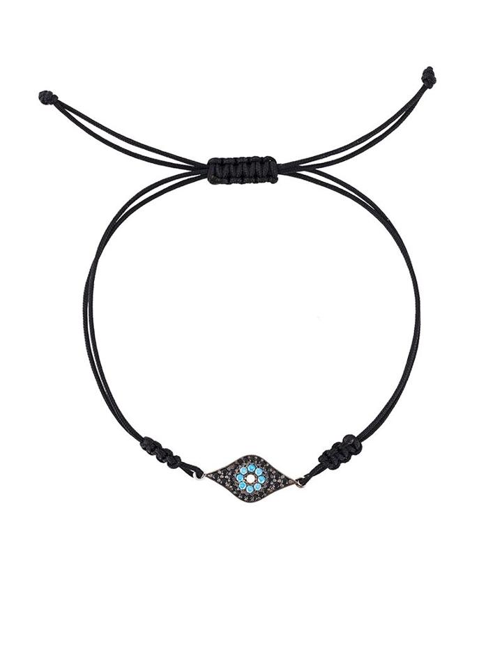Ileana Makri Flower Motif Bracelet, Women's, Black, Silver/cotton/glass